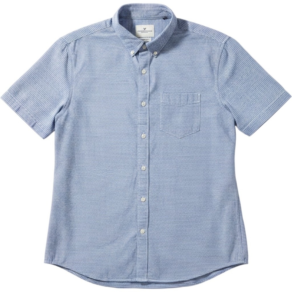 American Eagle Seriously Soft Mens Medium Blue Pinstripe Short Sleeve Shirt